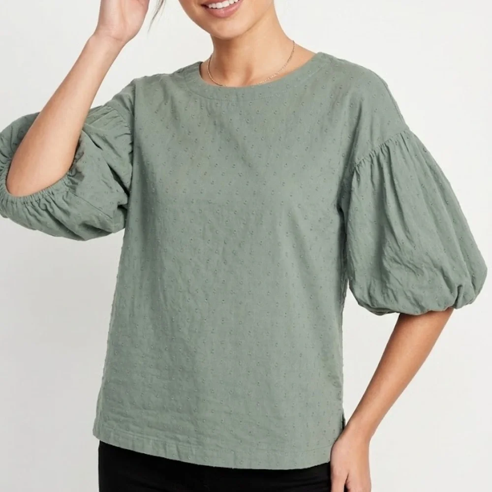 LOFT Sage Green Puff Sleeve Blouse